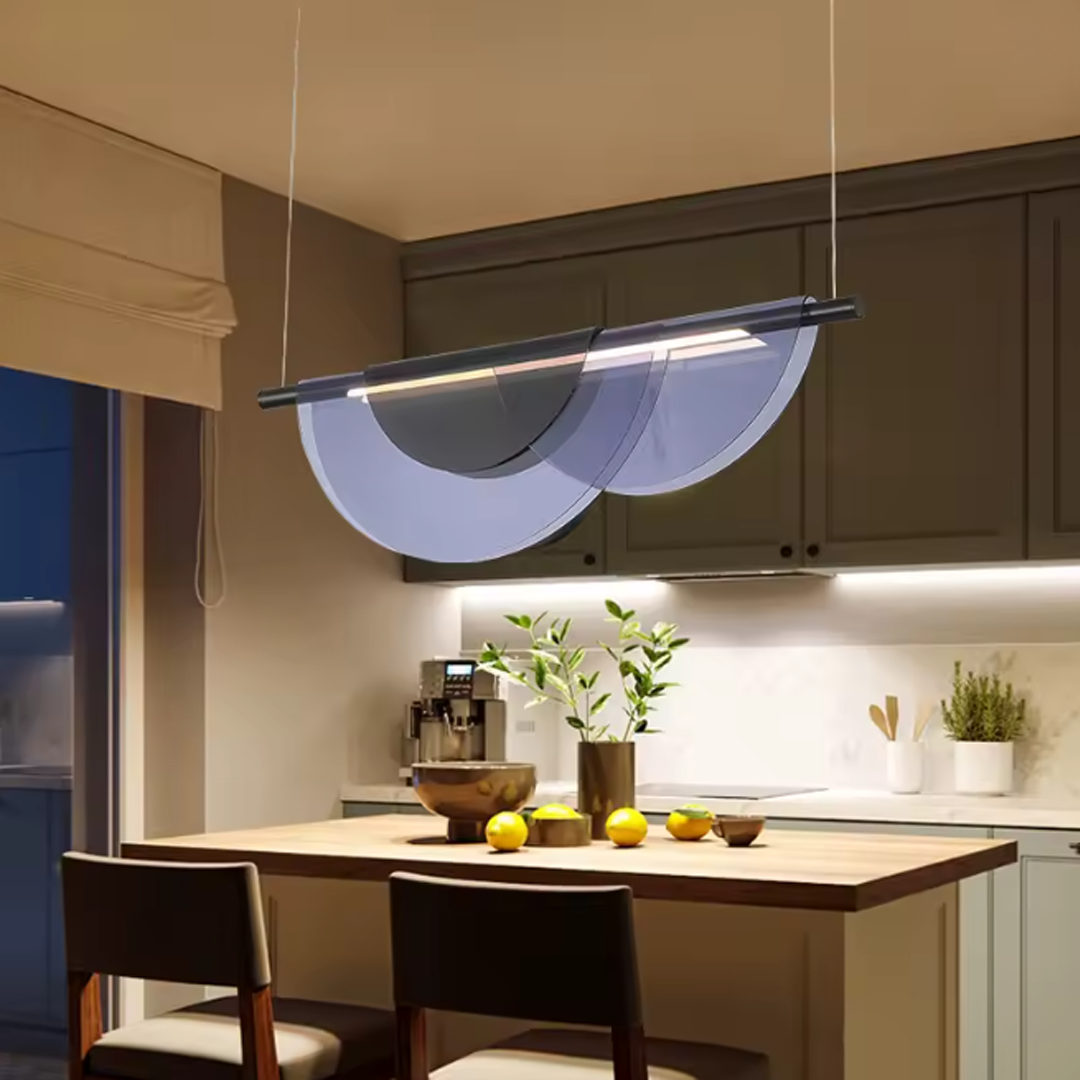 Luminaire suspension linéaire avec panneaux bleus - Louminea
