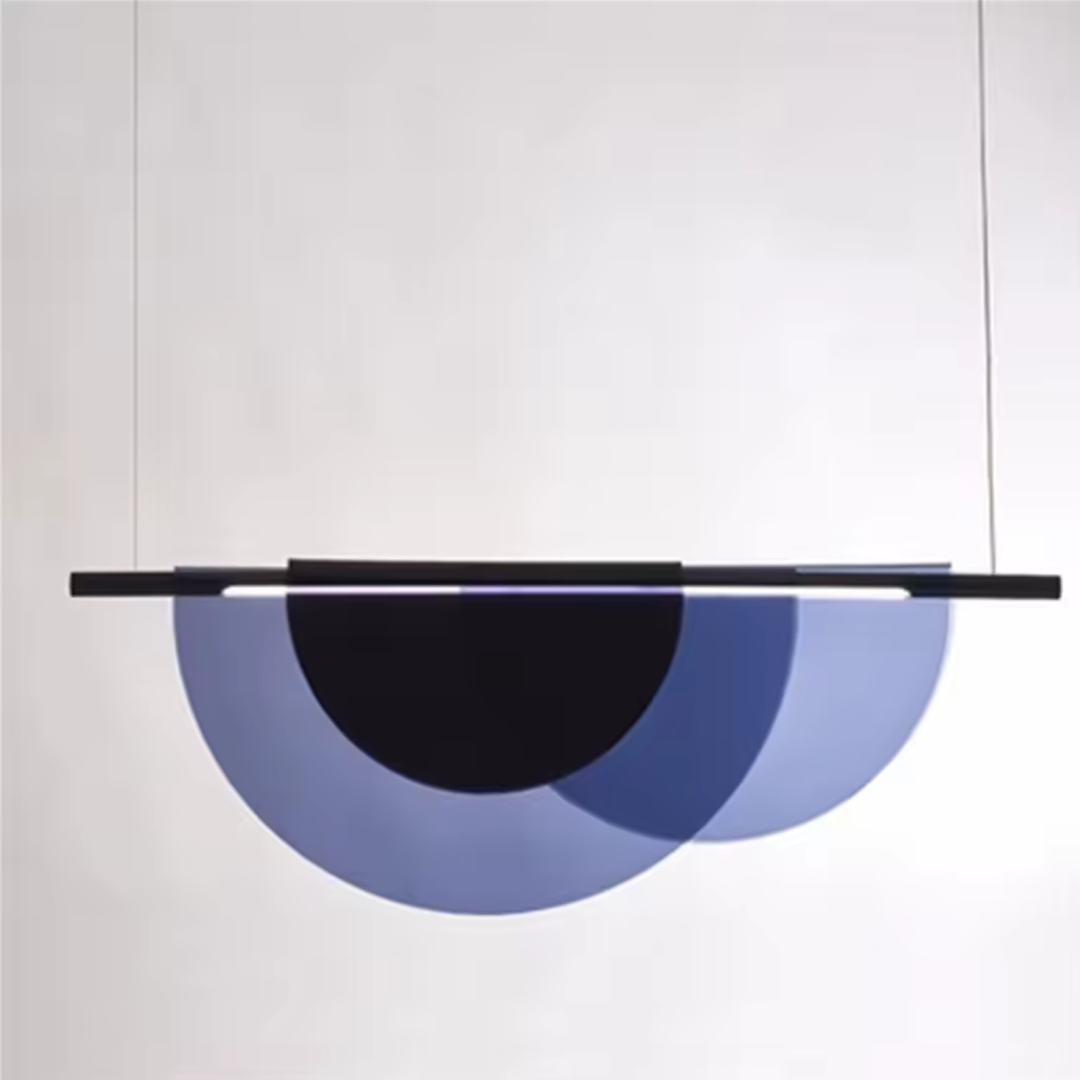 Luminaire suspension linéaire avec panneaux bleus - Louminea