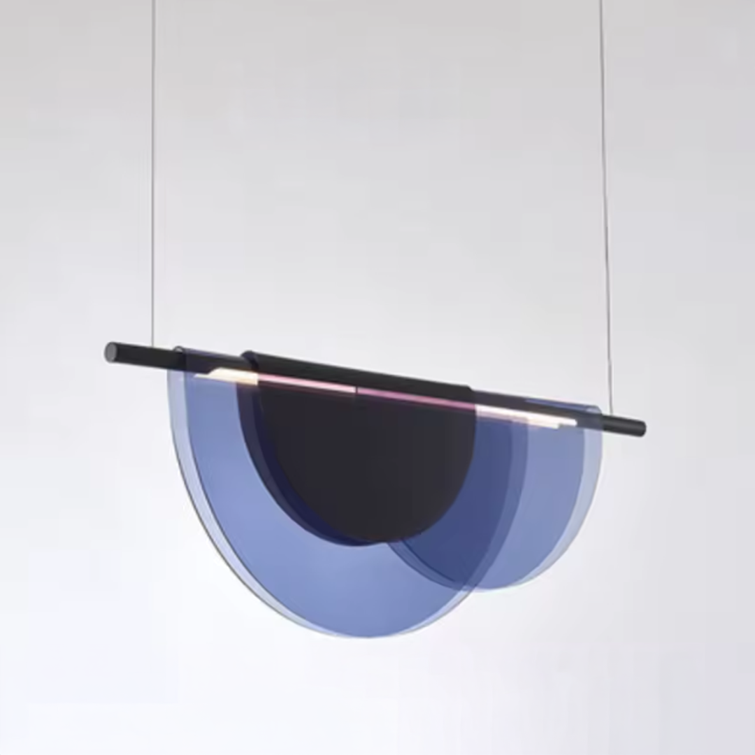 Luminaire suspension linéaire avec panneaux bleus - Louminea